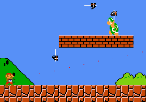 The game Mari0 is a mod of the classic Super Mario Brothers with elements from the game Portal. Screen capture courtesy stabyourself.net.
