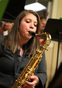 Playing the saxophone, senior Madrid Nihart performs entertaining Christmas music with the Jazz band. She is also the drum major for the marching band. | Photo courtesy of Jeremy Whiting 
