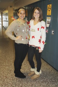 Makenna Vincent and Courtney Loynes show off some ugly sweaters for holiday week. | Photo by Morgan Taylor