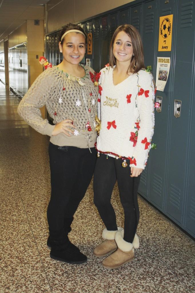 Makenna+Vincent+and+Courtney+Loynes+show+off+some+ugly+sweaters+for+holiday+week.+%7C+Photo+by+Morgan+Taylor