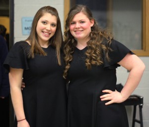 Seniors Madrid Nihart and Jackie Wood, the drum majors of the marching band, feeling good after the band concert. | Photo by Lindsay Benham 