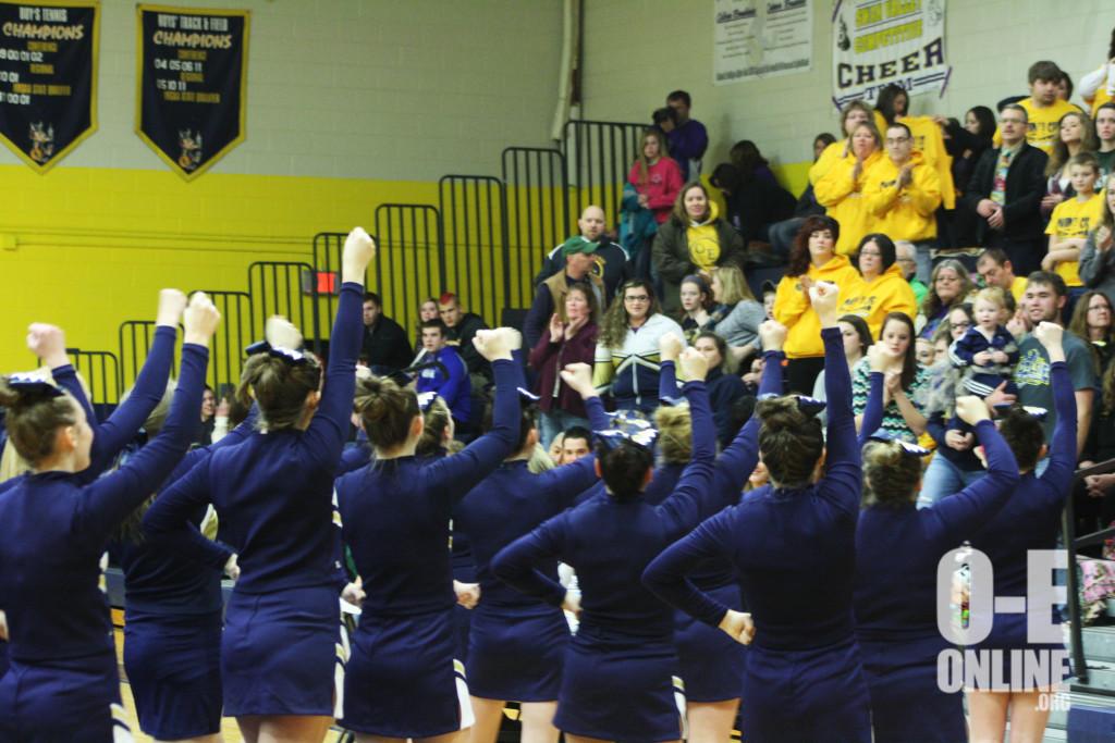 The+Varsity+Cheer+team+pumps+up+the+crowd+before+their+Competition+%7C+Photo+by+Michaela+Post++